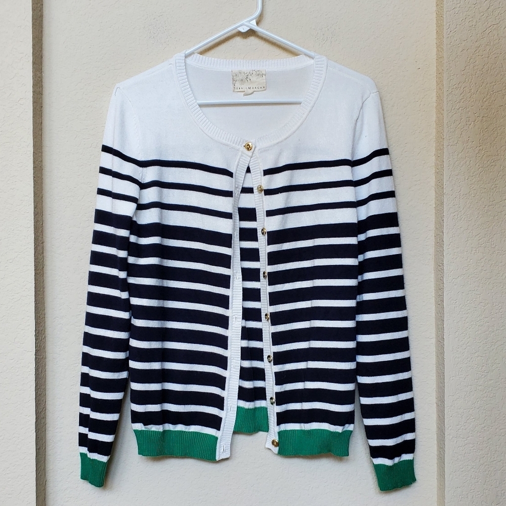 Debbie Morgan Striped Gold Buttons  Cardigan.  Size Medium